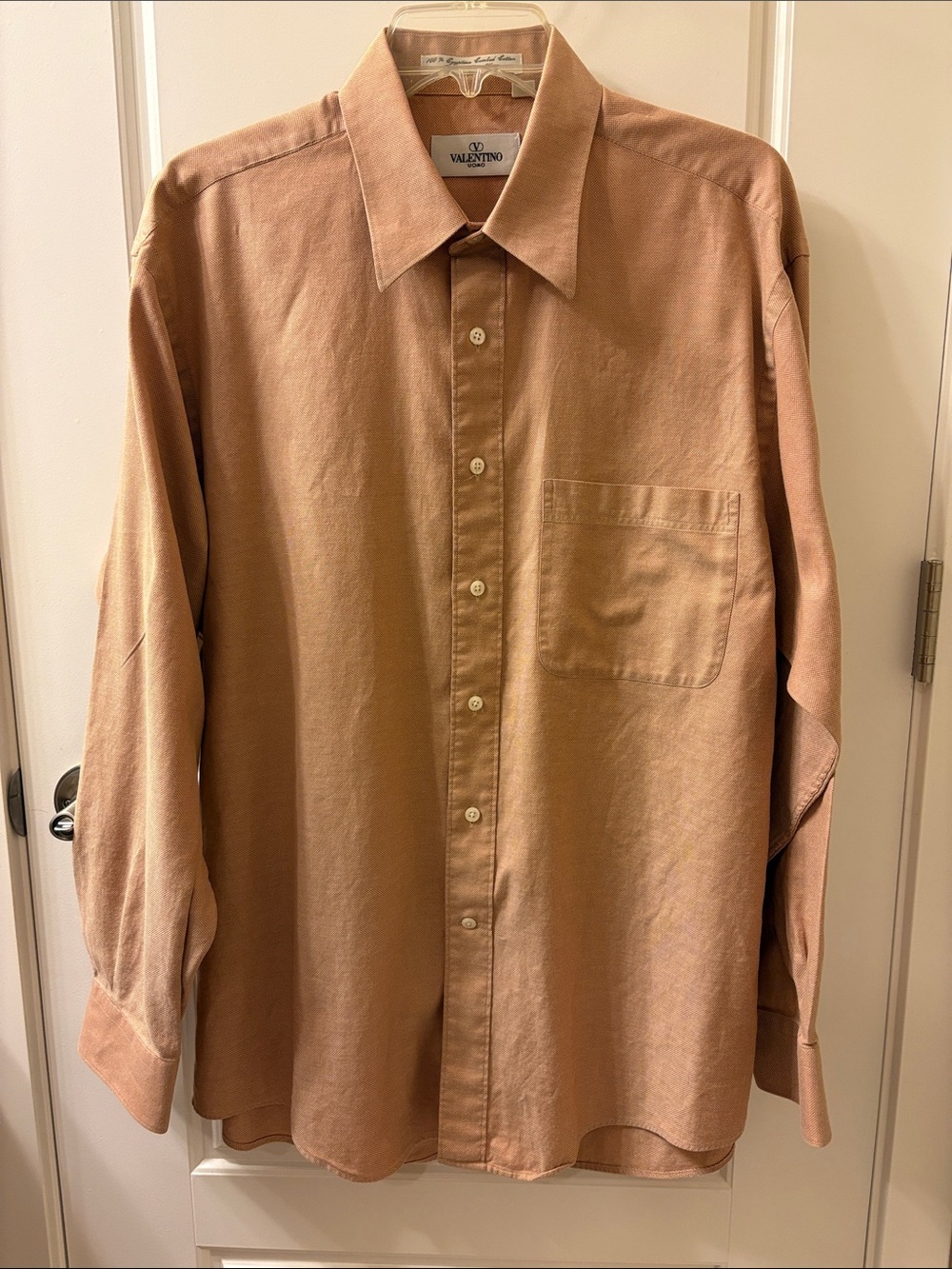 Valentino Men's 100% Egyptian Cotton Button-Down Shirt in Peach Tan 17|34-45